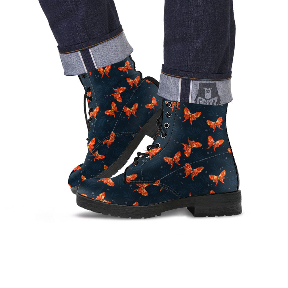 Orange Butterfly Monarch Print Pattern Leather Boots-grizzshop