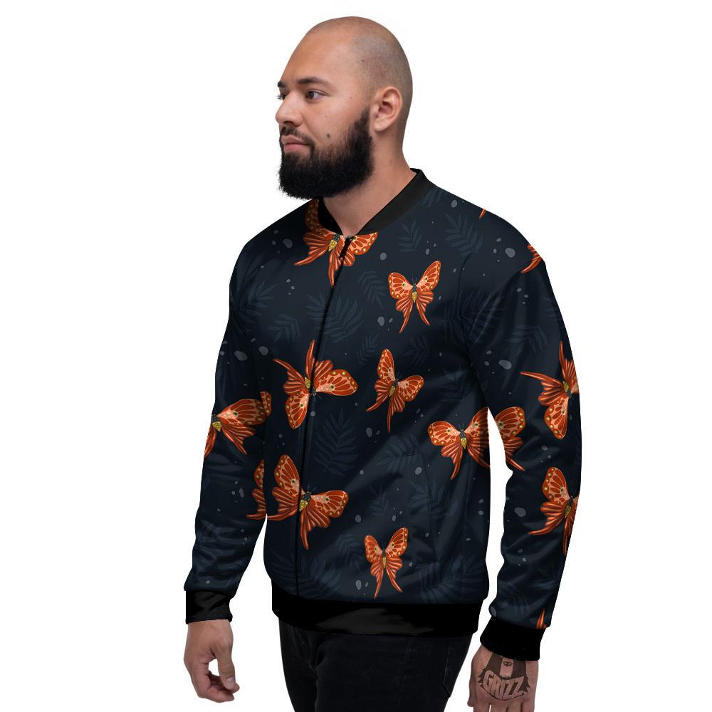 Orange Butterfly Monarch Print Pattern Men's Bomber Jacket-grizzshop