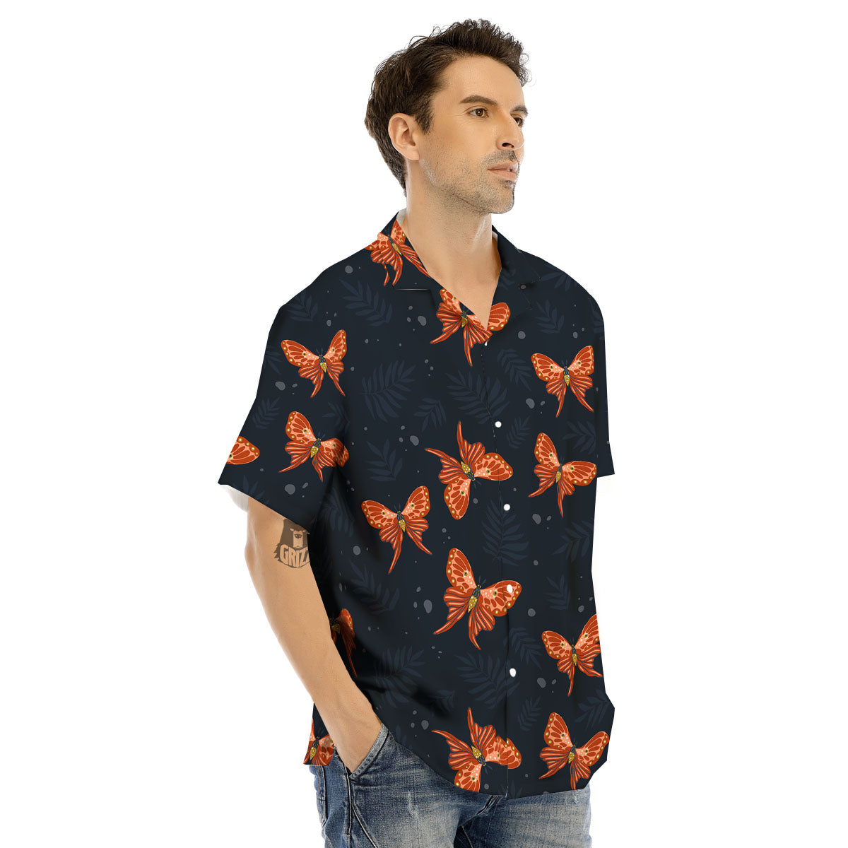 Orange Butterfly Monarch Print Pattern Men's Hawaiian Shirt-grizzshop