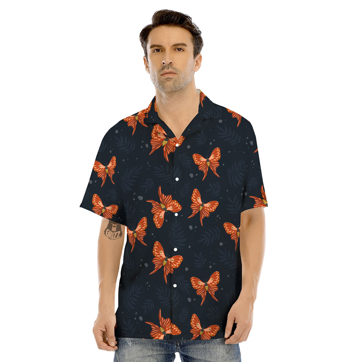 Orange Butterfly Monarch Print Pattern Men's Hawaiian Shirt-grizzshop