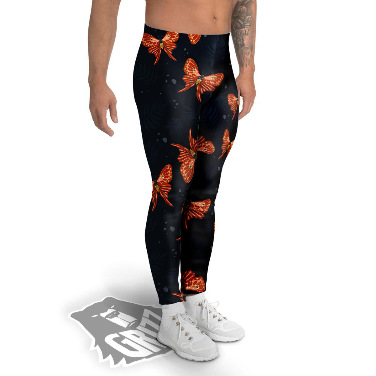 Orange Butterfly Monarch Print Pattern Men's Leggings-grizzshop