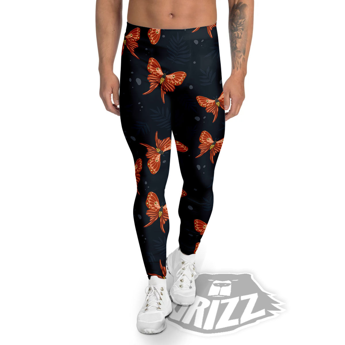 Orange Butterfly Monarch Print Pattern Men's Leggings-grizzshop