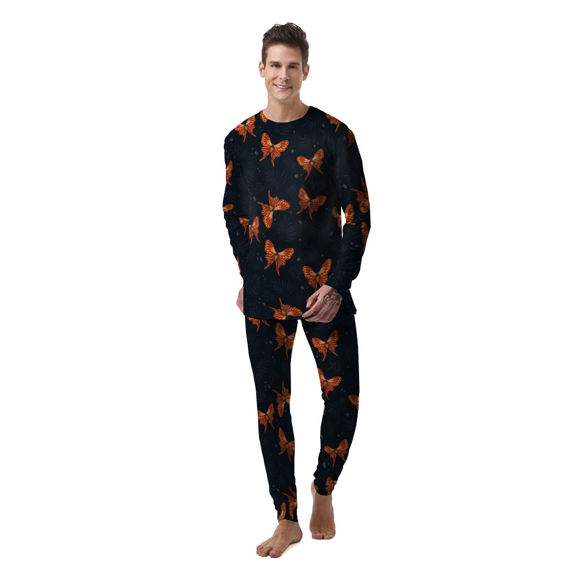 Orange Butterfly Monarch Print Pattern Men's Pajamas-grizzshop