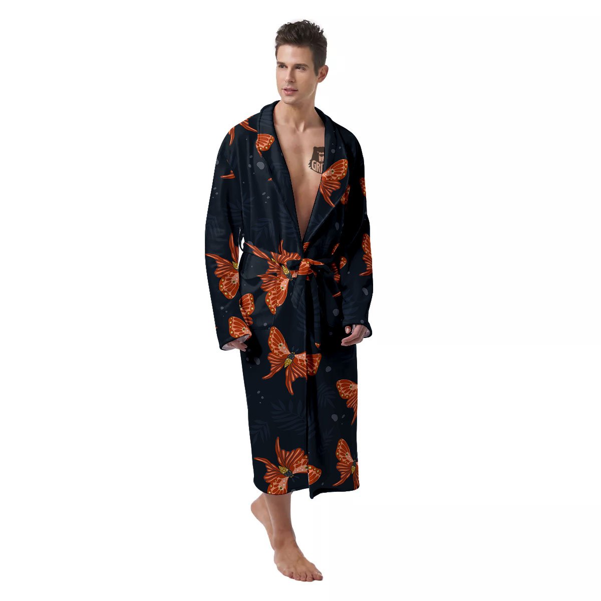 Orange Butterfly Monarch Print Pattern Men's Robe-grizzshop