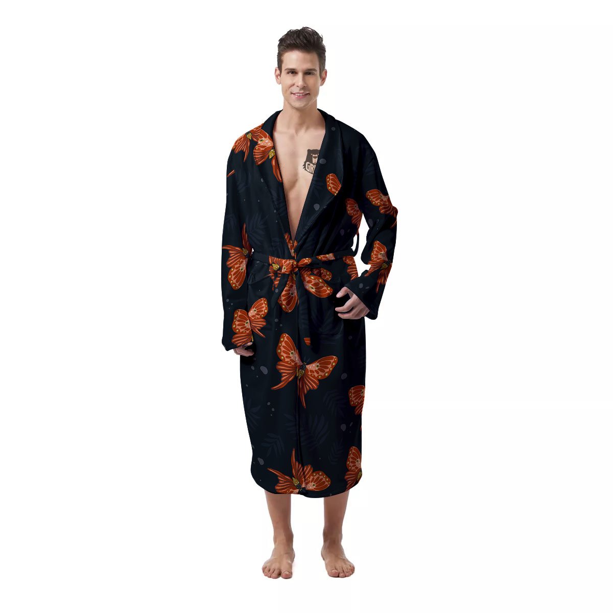 Orange Butterfly Monarch Print Pattern Men's Robe-grizzshop