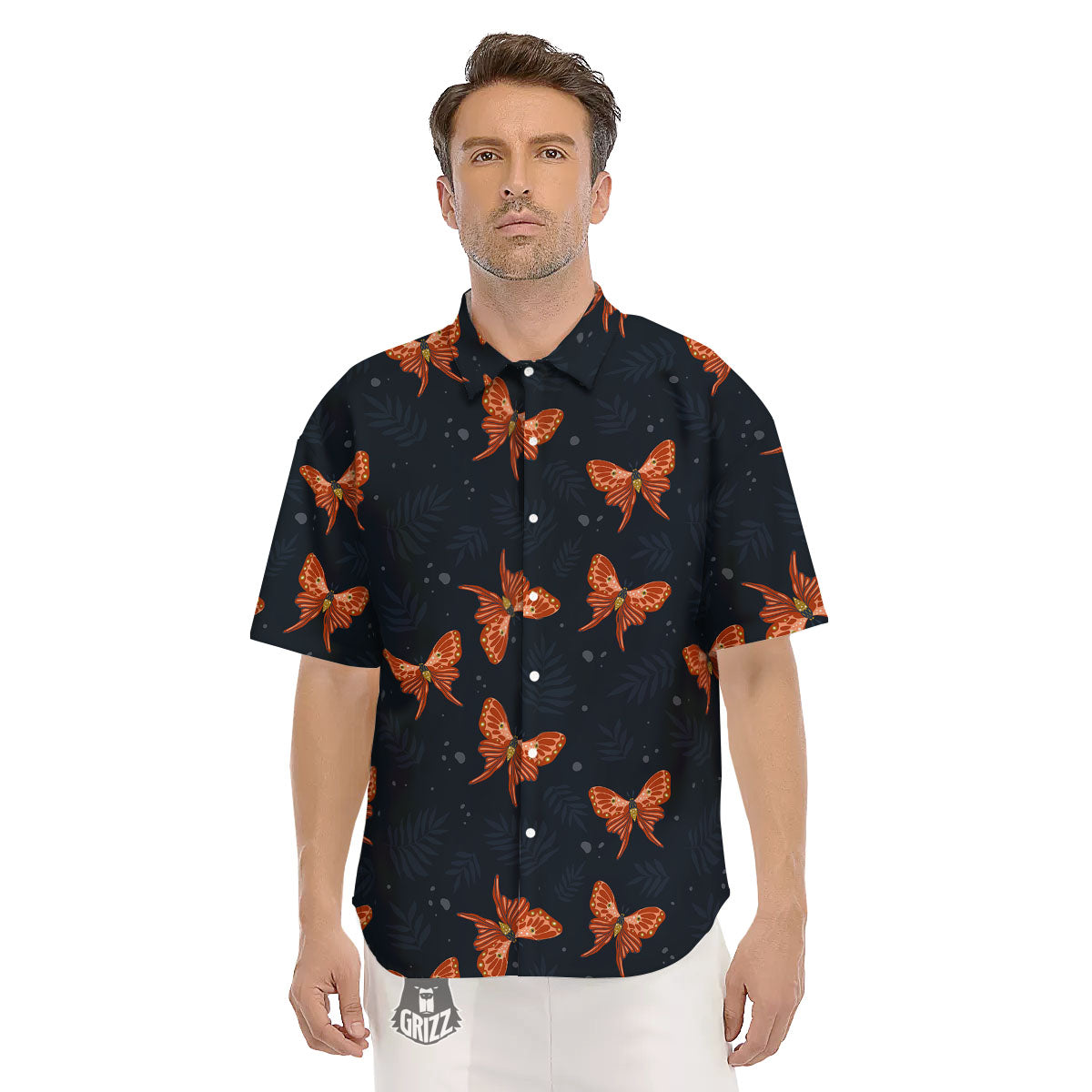Orange Butterfly Monarch Print Pattern Men's Short Sleeve Shirts-grizzshop