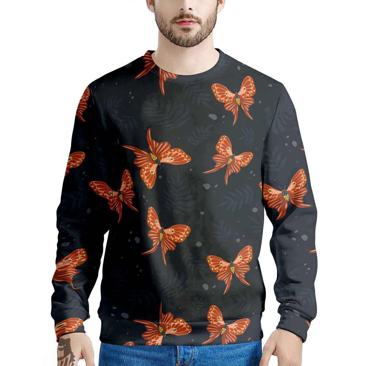 Orange Butterfly Monarch Print Pattern Men's Sweatshirt-grizzshop