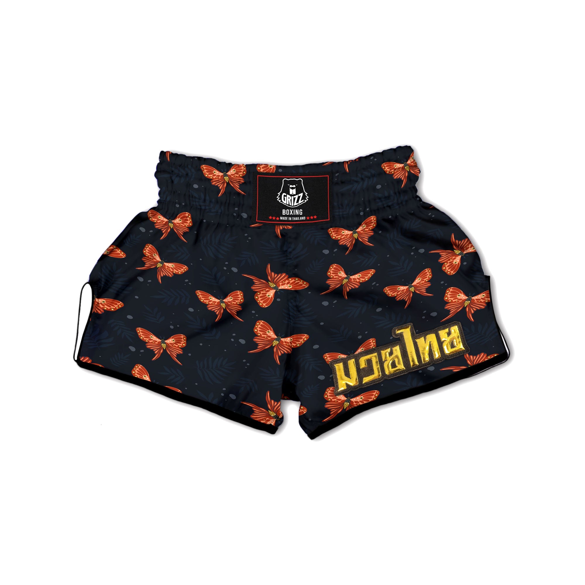 Orange Butterfly Monarch Print Pattern Muay Thai Boxing Shorts-grizzshop