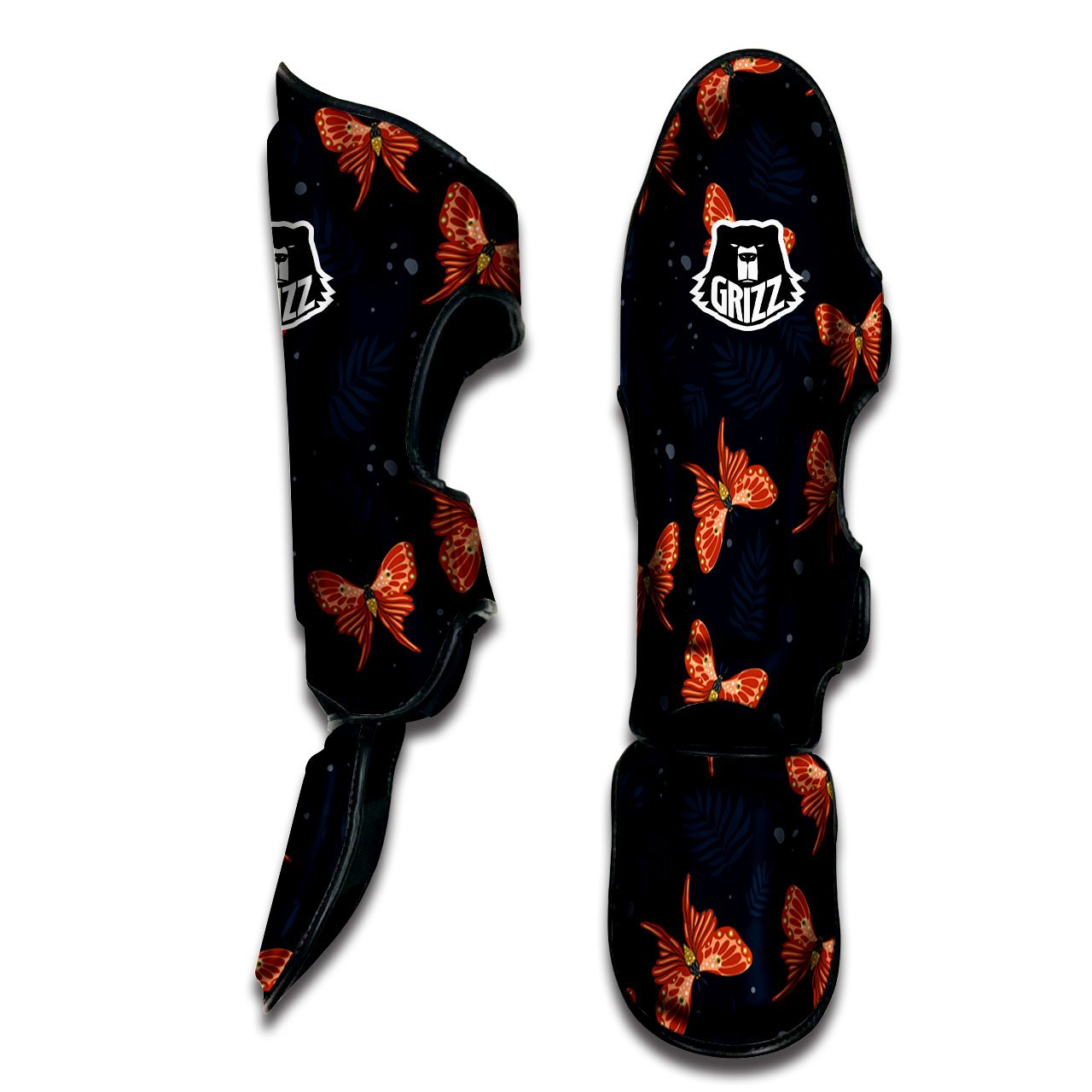 Orange Butterfly Monarch Print Pattern Muay Thai Shin Guards-grizzshop
