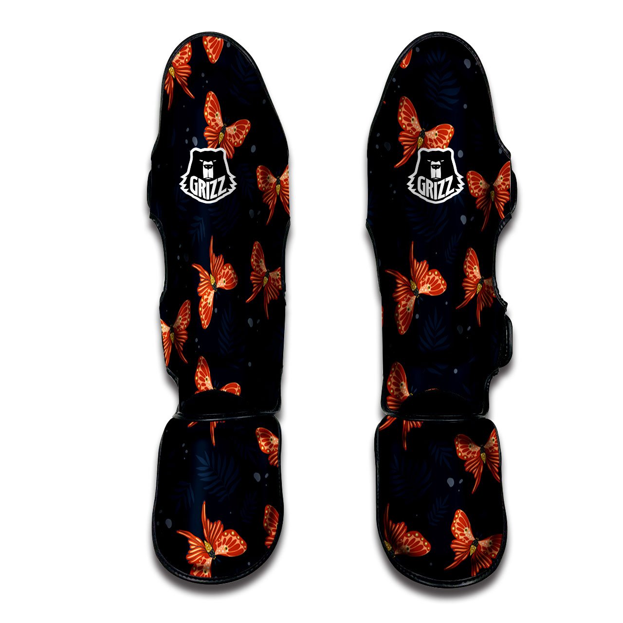 Orange Butterfly Monarch Print Pattern Muay Thai Shin Guards-grizzshop