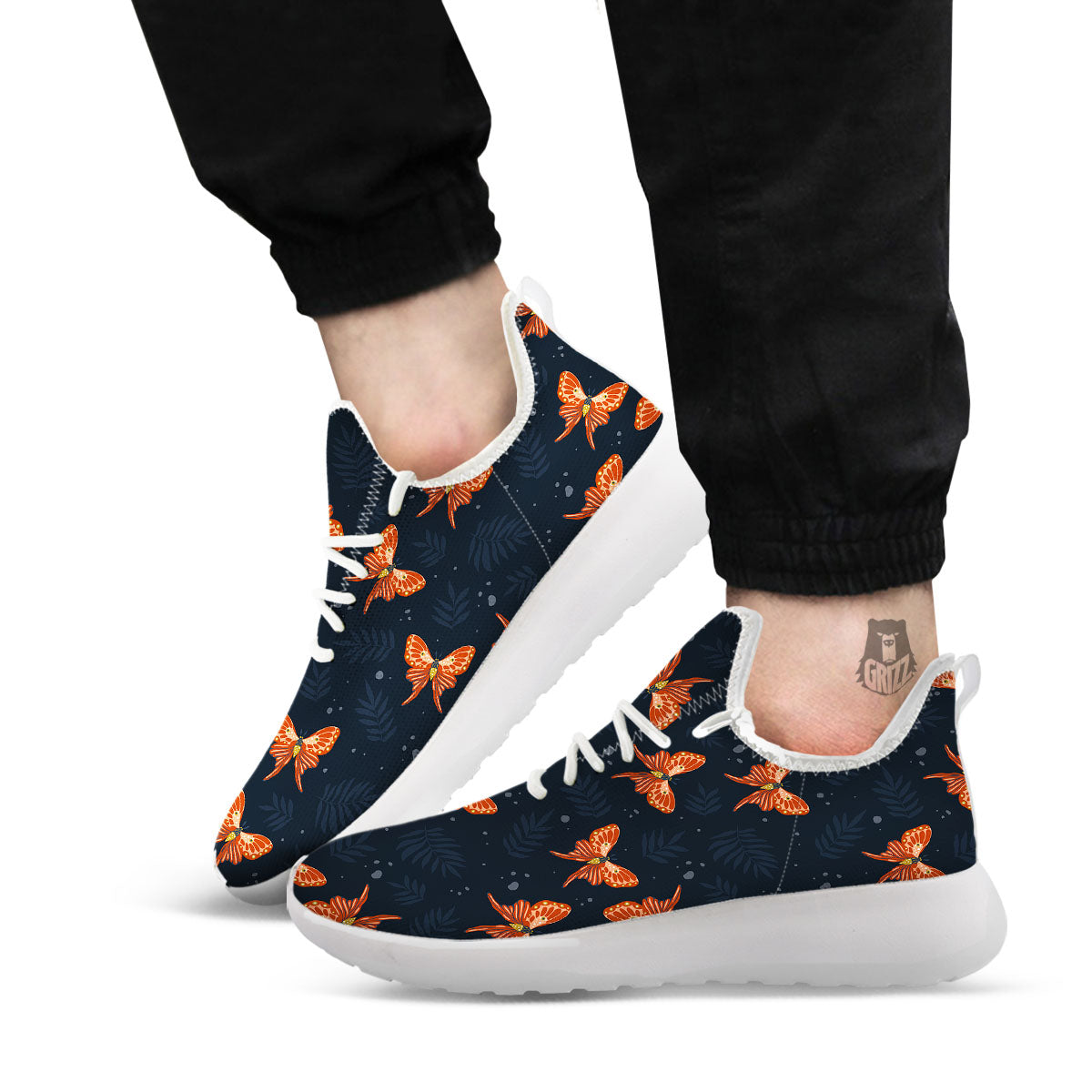 Orange Butterfly Monarch Print Pattern White Athletic Shoes-grizzshop