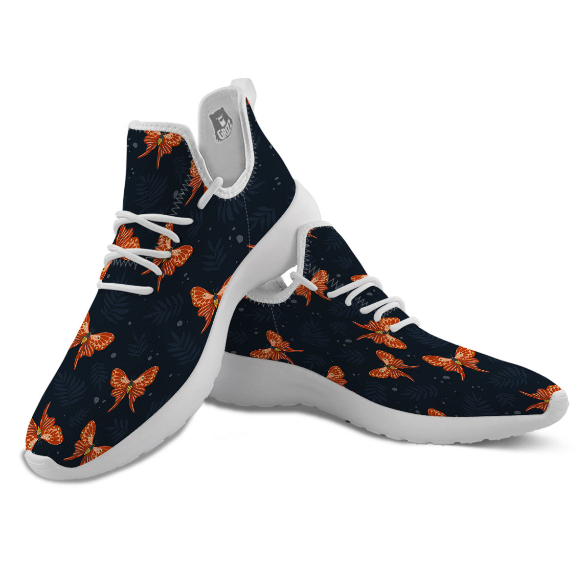 Orange Butterfly Monarch Print Pattern White Athletic Shoes-grizzshop