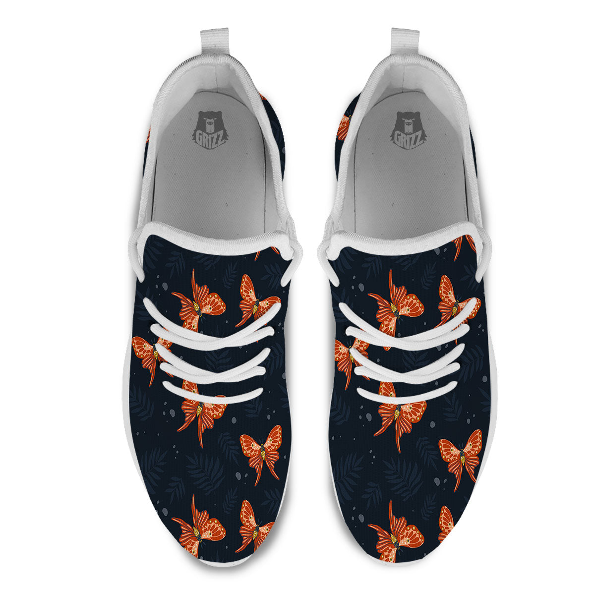 Orange Butterfly Monarch Print Pattern White Athletic Shoes-grizzshop