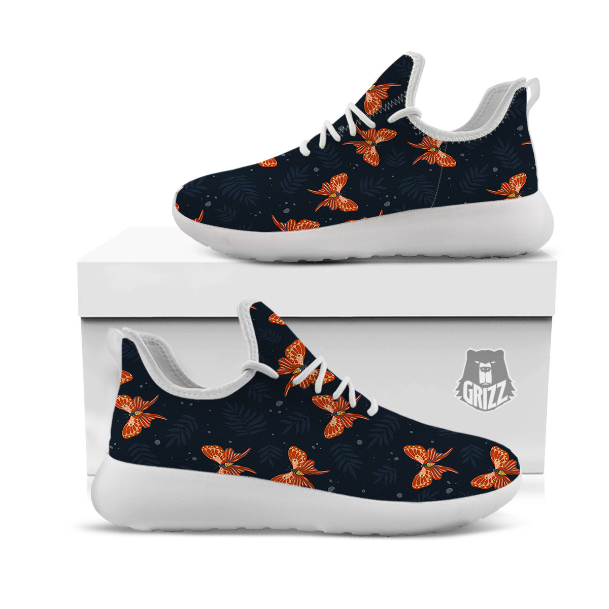 Orange Butterfly Monarch Print Pattern White Athletic Shoes-grizzshop