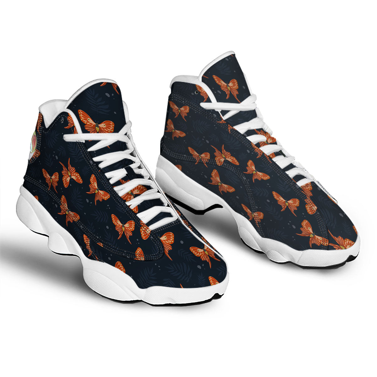 Orange Butterfly Monarch Print Pattern White Basketball Shoes-grizzshop