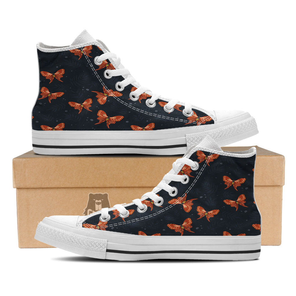 Orange Butterfly Monarch Print Pattern White High Top Shoes-grizzshop