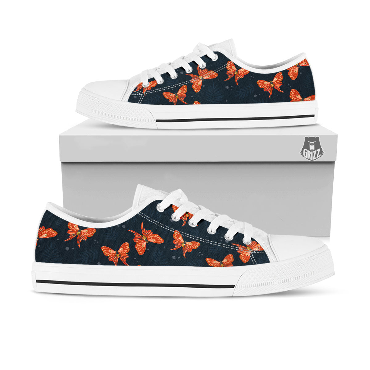 Orange Butterfly Monarch Print Pattern White Low Top Shoes-grizzshop