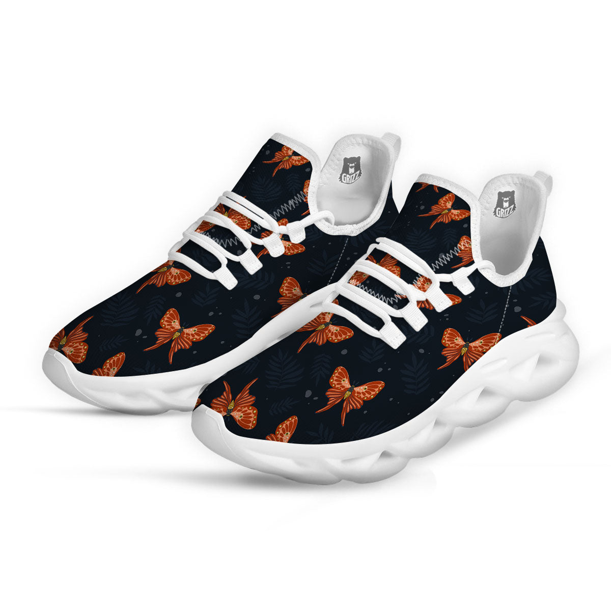 Orange Butterfly Monarch Print Pattern White Running Shoes-grizzshop
