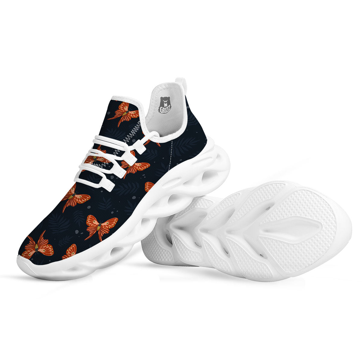Orange Butterfly Monarch Print Pattern White Running Shoes-grizzshop