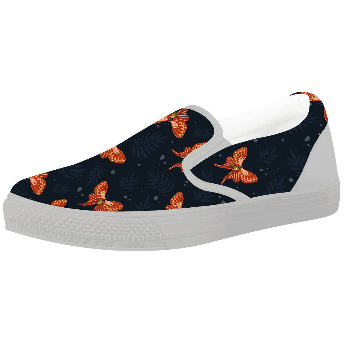 Orange Butterfly Monarch Print Pattern White Slip On Shoes-grizzshop