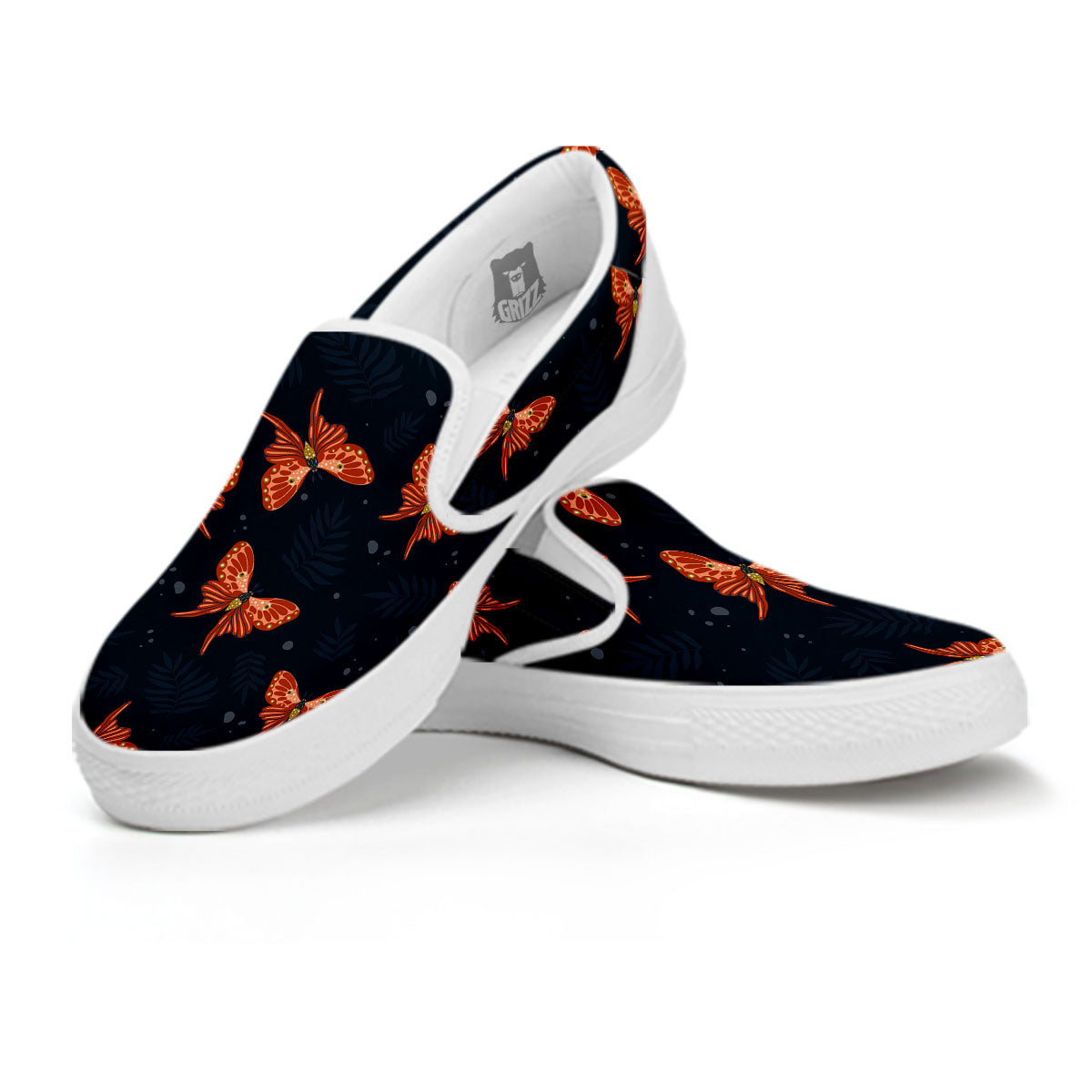 Orange Butterfly Monarch Print Pattern White Slip On Shoes-grizzshop