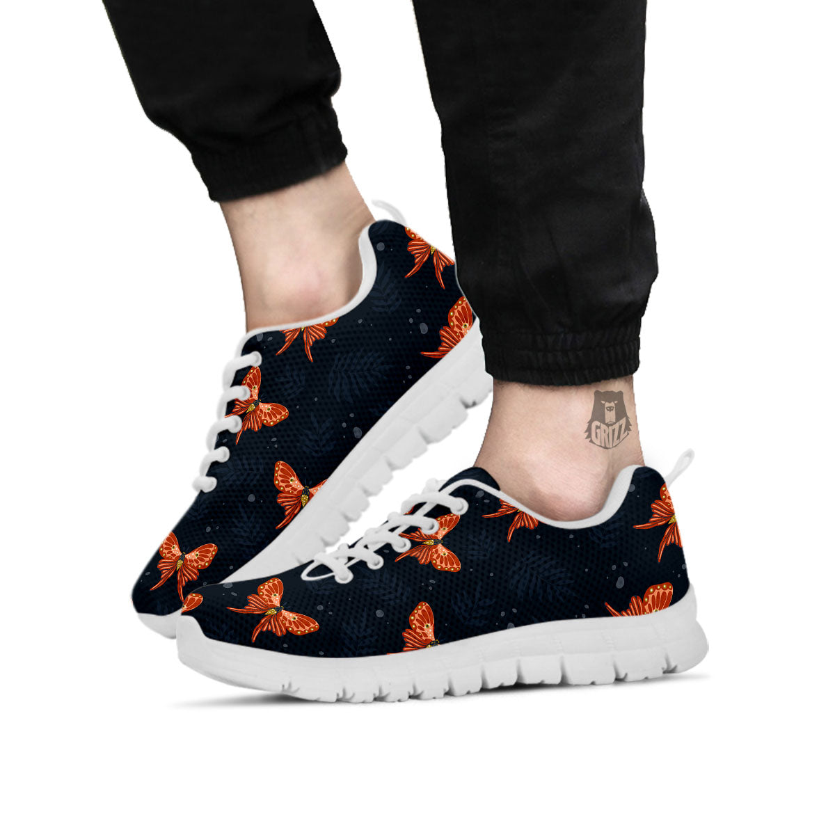 Orange Butterfly Monarch Print Pattern White Sneaker-grizzshop