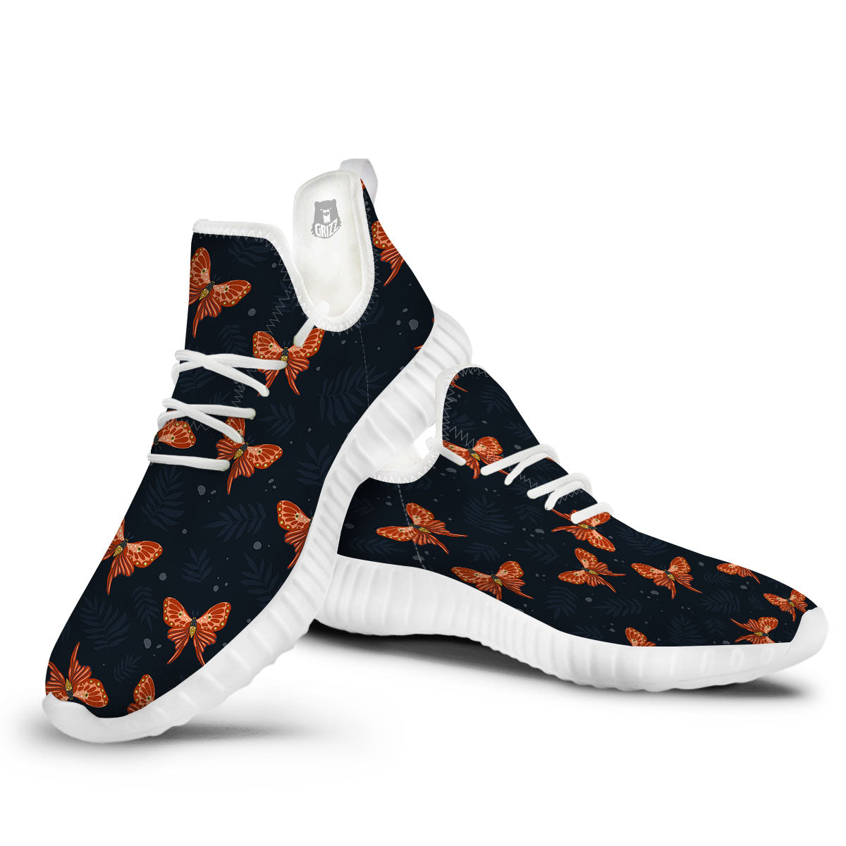Orange Butterfly Monarch Print Pattern White Walking Shoes-grizzshop
