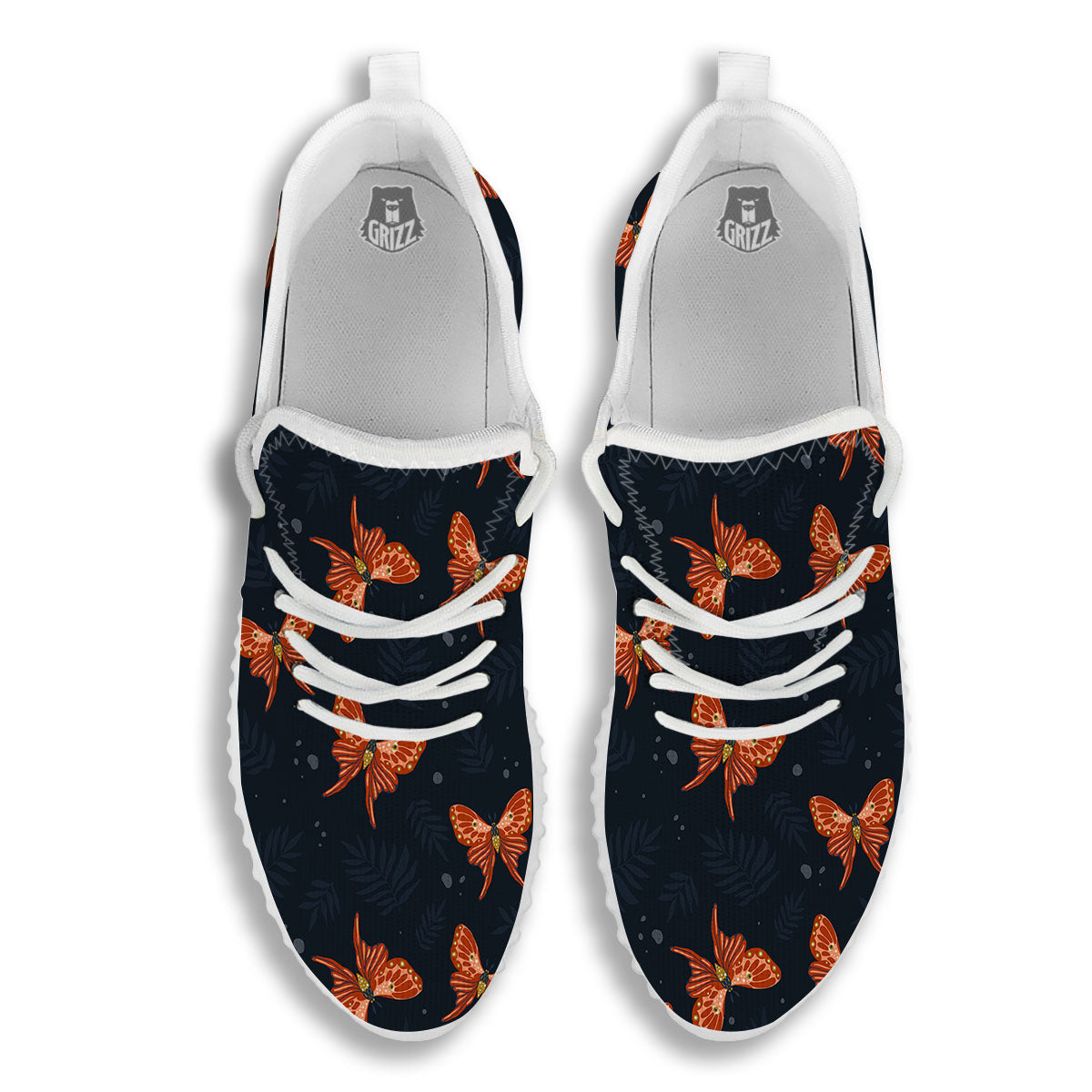 Orange Butterfly Monarch Print Pattern White Walking Shoes-grizzshop