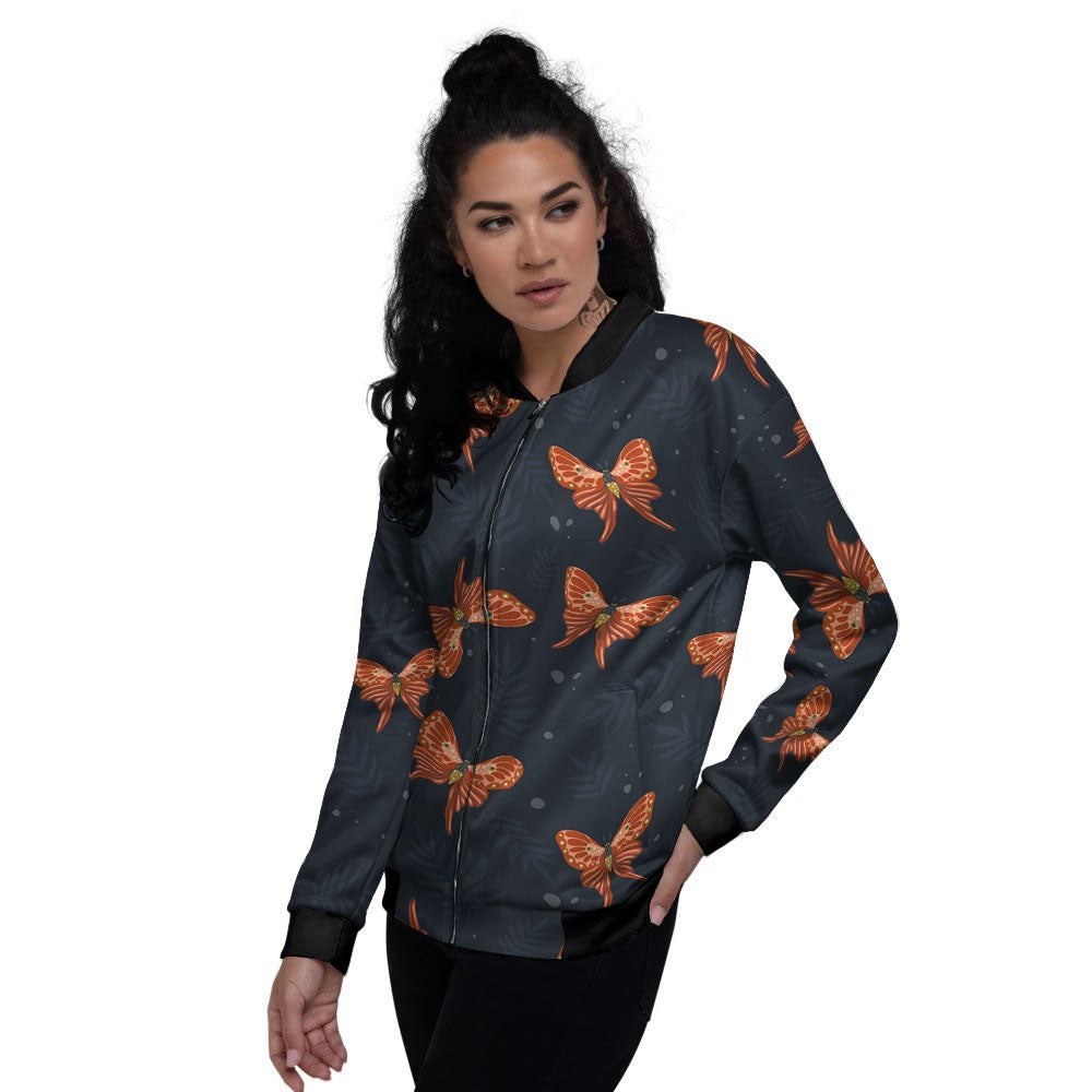 Orange Butterfly Monarch Print Pattern Women's Bomber Jacket-grizzshop