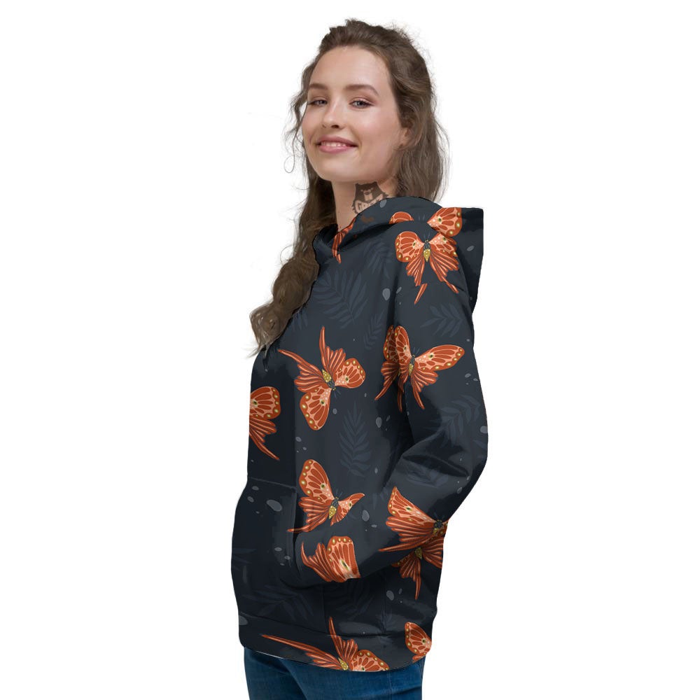 Orange Butterfly Monarch Print Pattern Women's Hoodie-grizzshop
