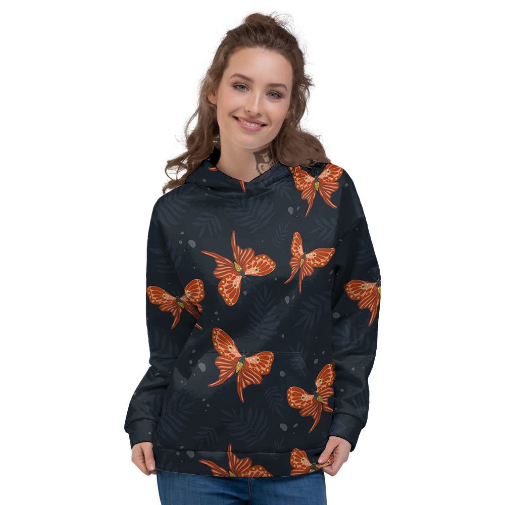 Orange Butterfly Monarch Print Pattern Women's Hoodie-grizzshop