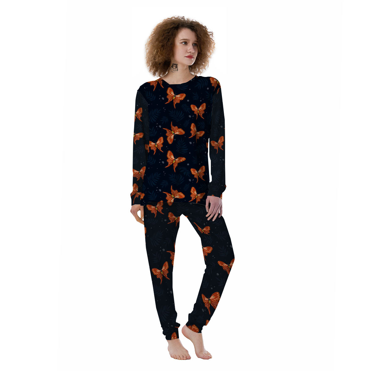 Orange Butterfly Monarch Print Pattern Women's Pajamas-grizzshop