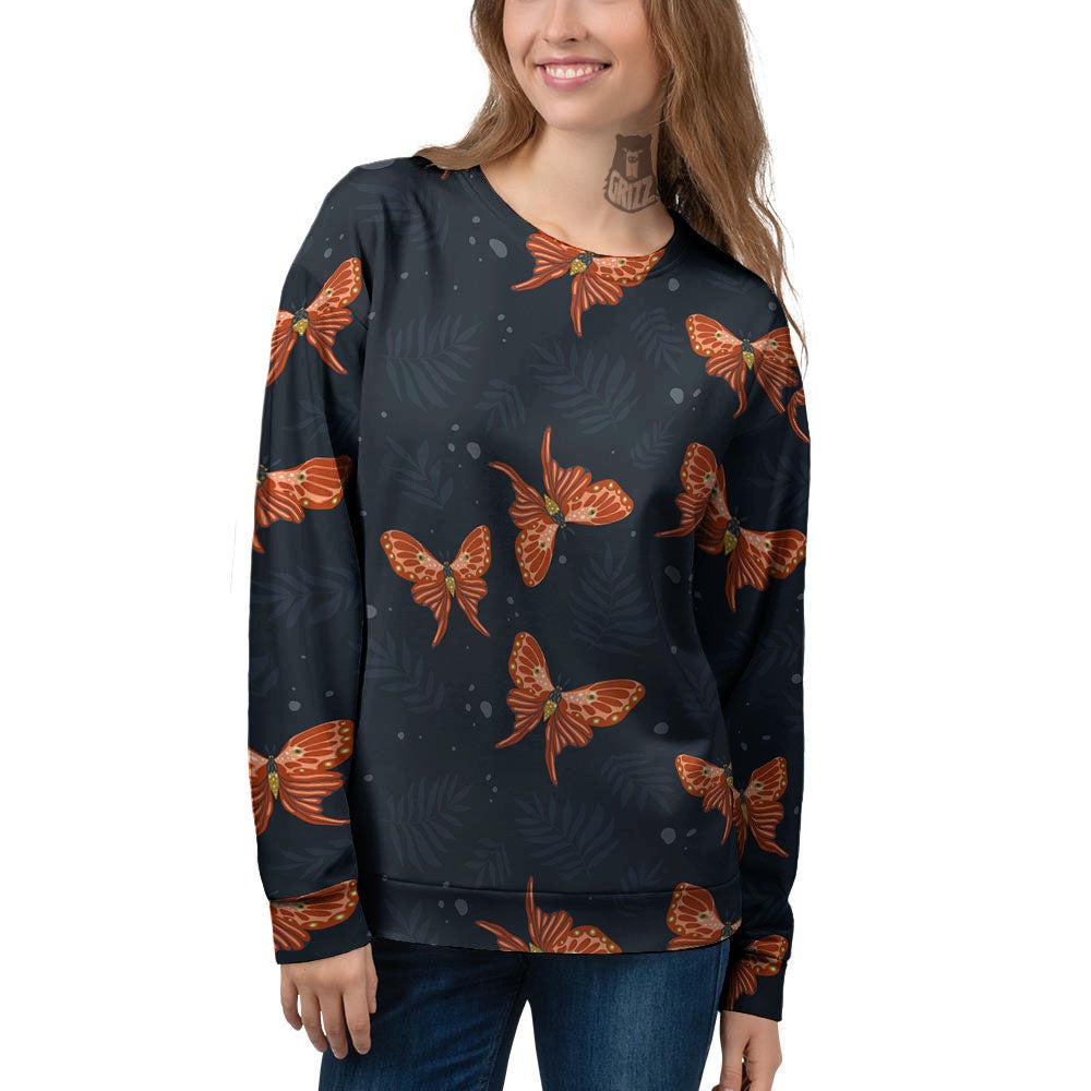 Orange Butterfly Monarch Print Pattern Women's Sweatshirt-grizzshop