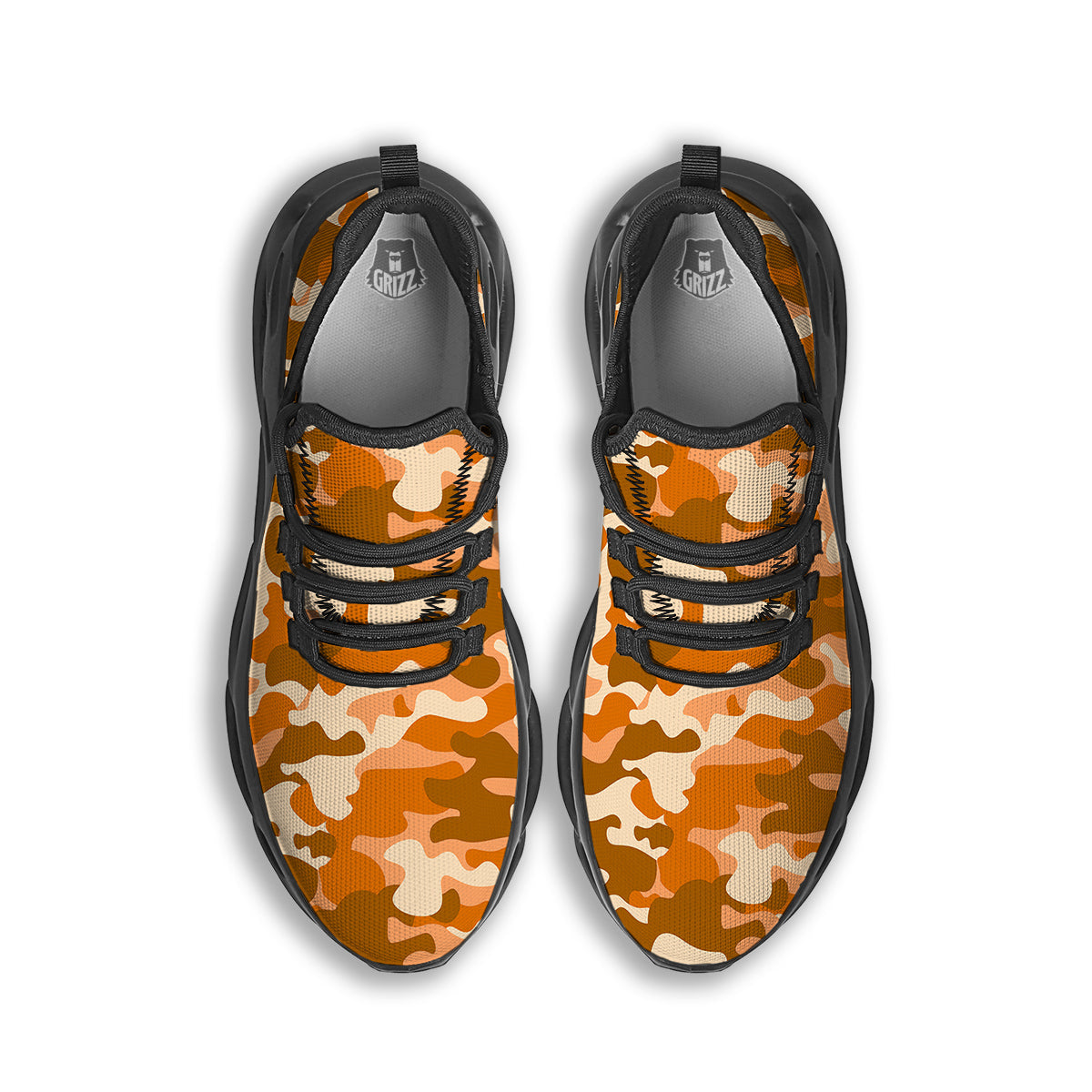Orange Camo And Camouflage Print Black Running Shoes-grizzshop