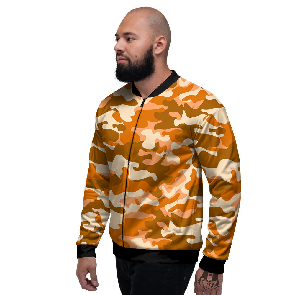 Orange Camo And Camouflage Print Men's Bomber Jacket-grizzshop