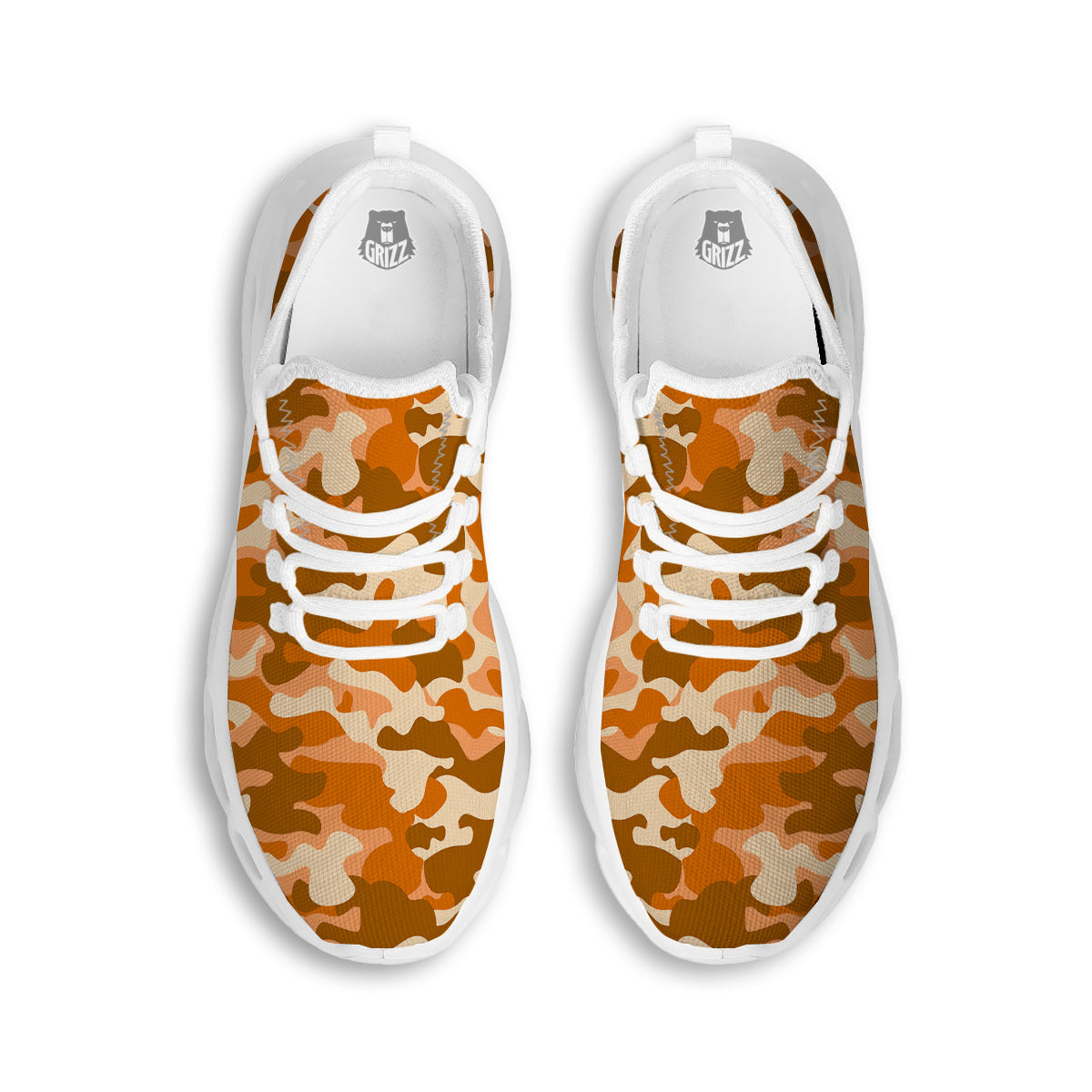 Orange Camo And Camouflage Print White Running Shoes-grizzshop
