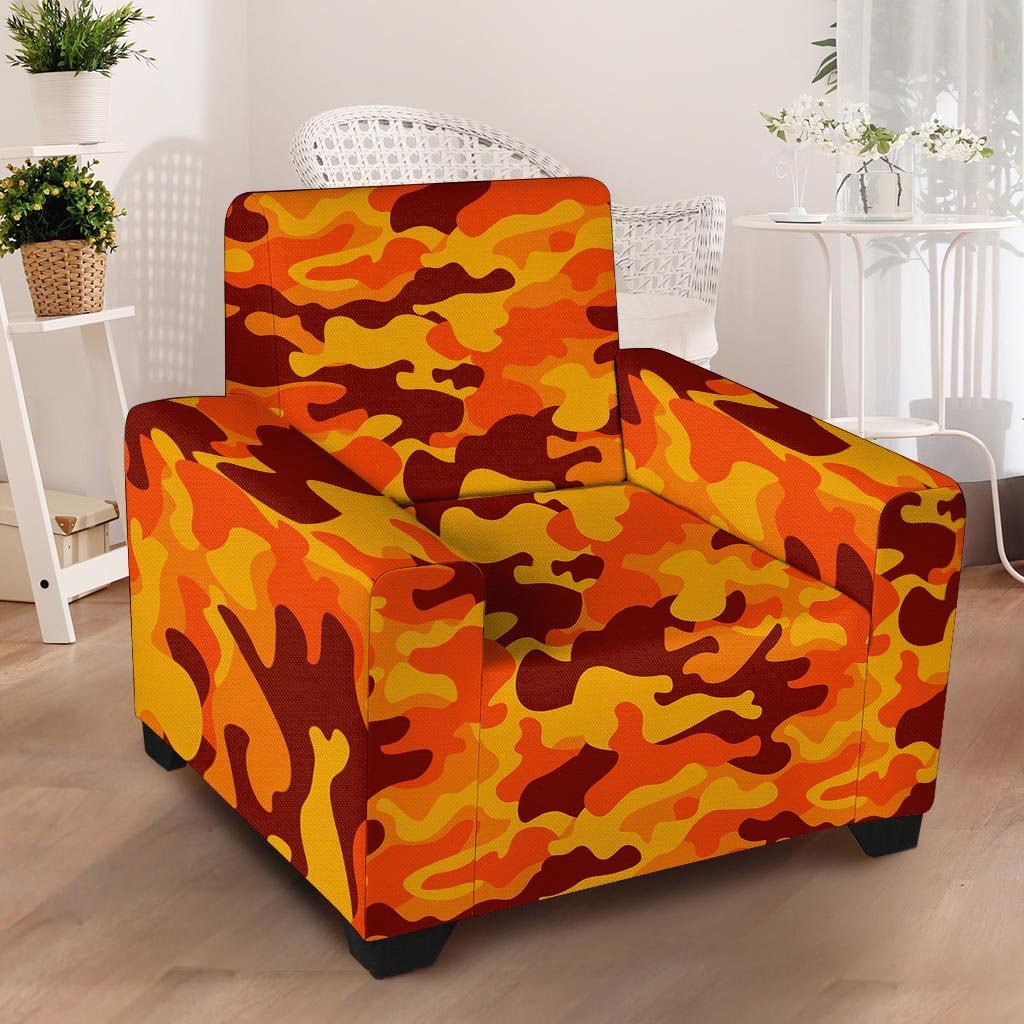 Orange Camo Print Armchair Cover-grizzshop