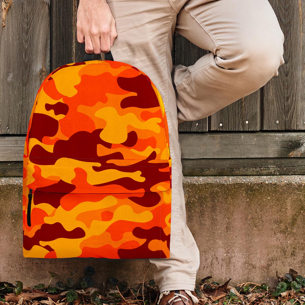 Orange Camo Print Backpack-grizzshop