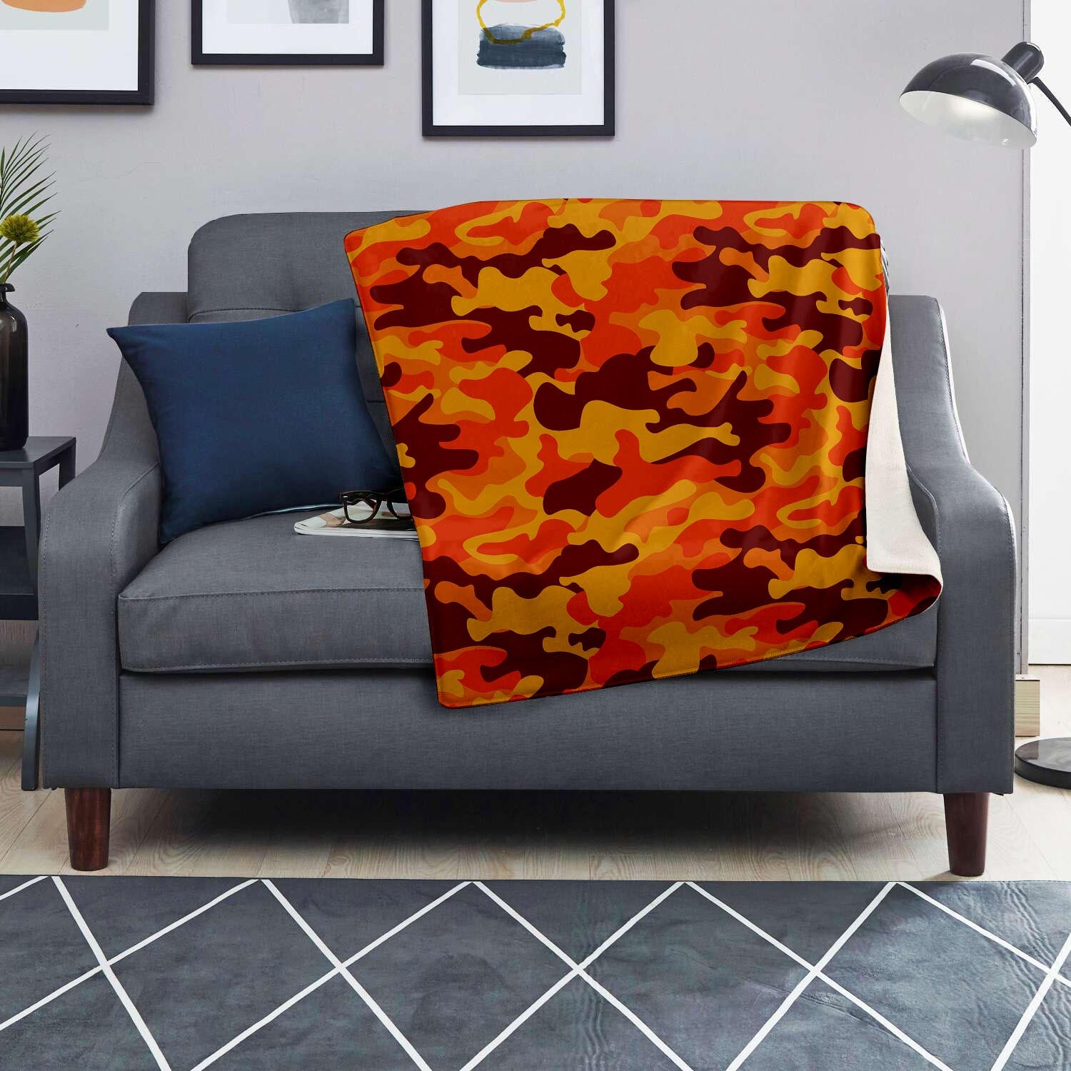 Orange Camo Print Blanket-grizzshop