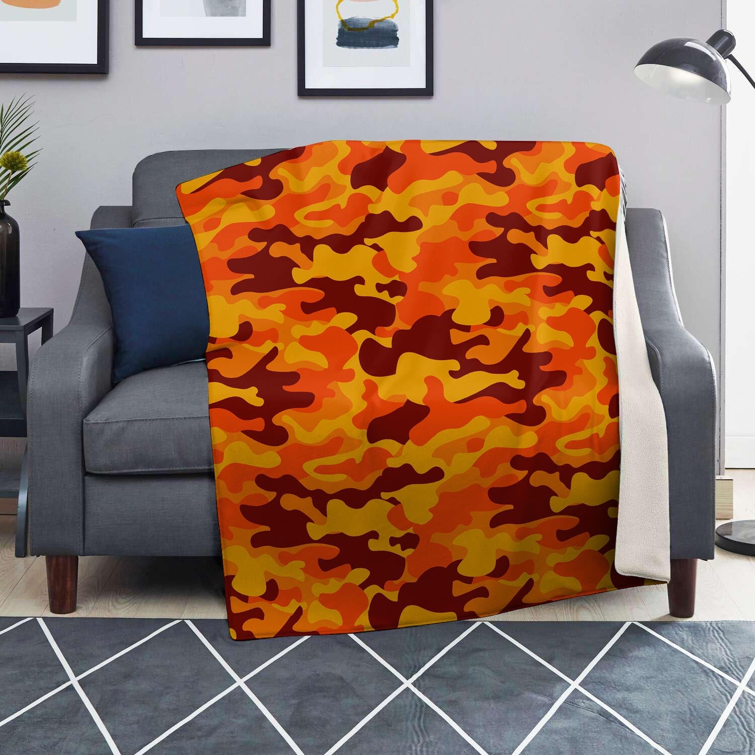 Orange Camo Print Blanket-grizzshop