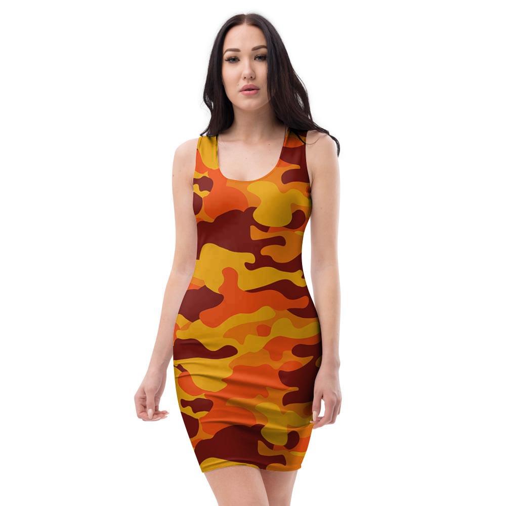 Orange Camo Print Bodycon Dress-grizzshop