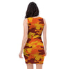 Orange Camo Print Bodycon Dress-grizzshop