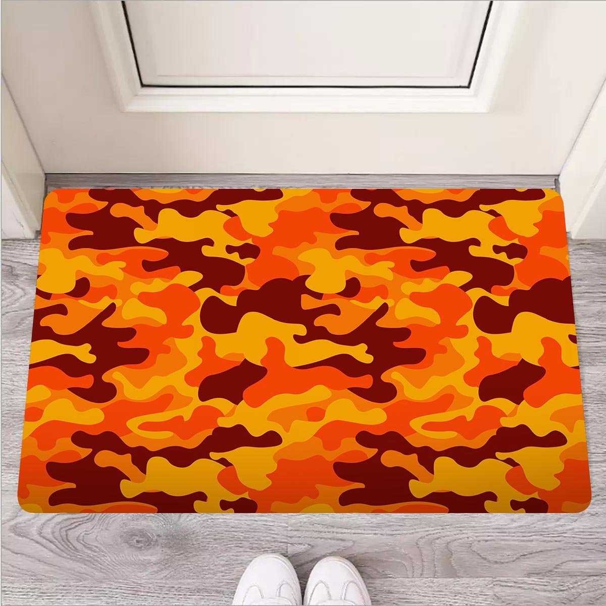 Orange Camo Print Door Mat-grizzshop
