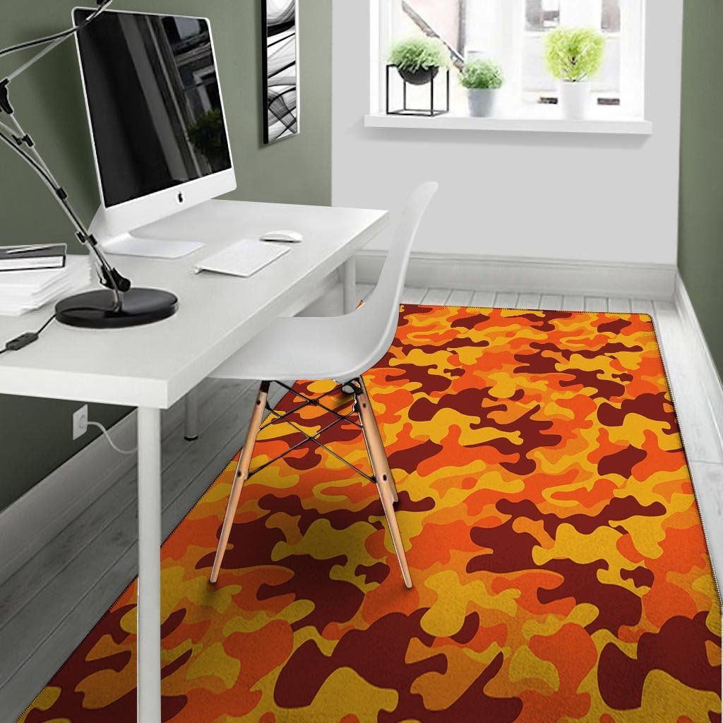 Orange Camo Print Floor Mat-grizzshop