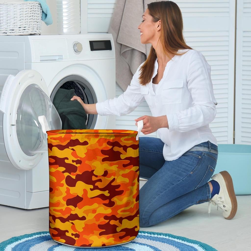 Orange Camo Print Laundry Basket-grizzshop