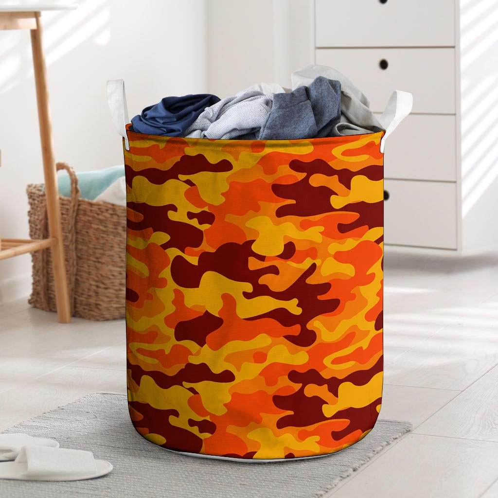 Orange Camo Print Laundry Basket-grizzshop