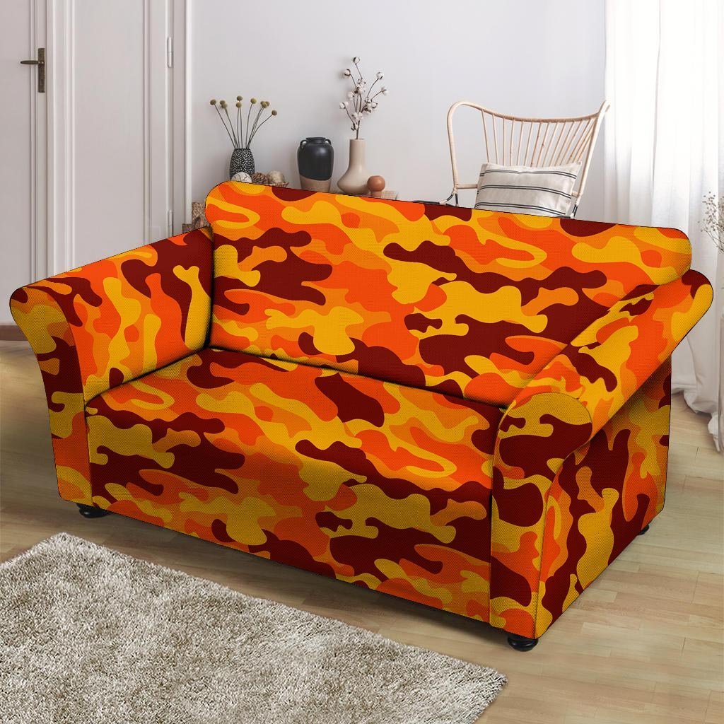 Orange Camo Print Loveseat Cover-grizzshop