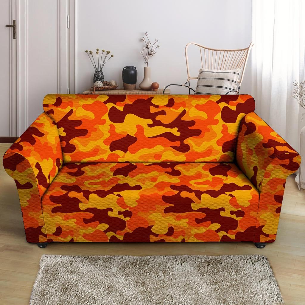 Orange Camo Print Loveseat Cover-grizzshop