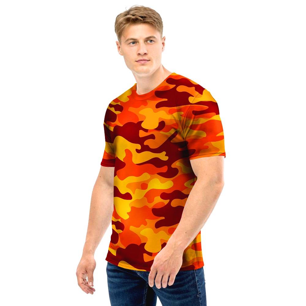 Orange Camo Print Men T Shirt-grizzshop