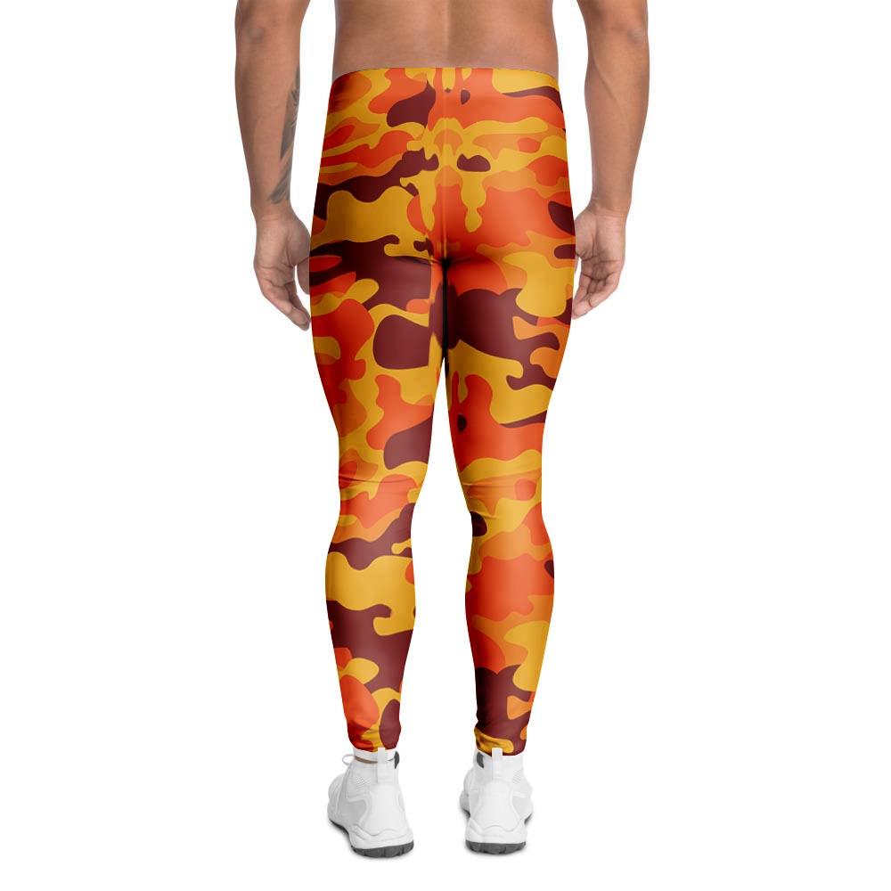 Orange Camo Print Men's Leggings-grizzshop